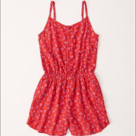 Abercrombie Kids Girls’ Red Floral Romper - Picture 1 of 4